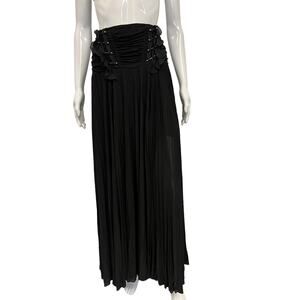 ROBERTO CAVALLI $1800 Black Ruffle Waist Pleated Maxi Skirt Size 42 US 6